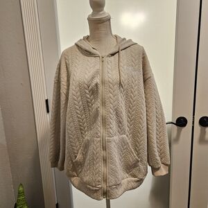 DAZY Beige Quilted Zip-Up Hoodie